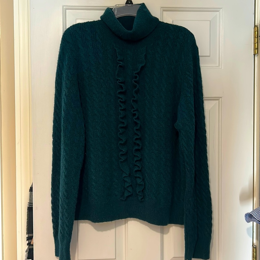 J.Crew green cable turtleneck sweater size XXL EUC